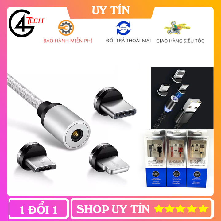 Cáp sạc từ dây dù 3 đầu hít nam châm đa năng 3 in 1 - Dây sạc nam châm 3 đầu Type C, Micro USB, Lightning