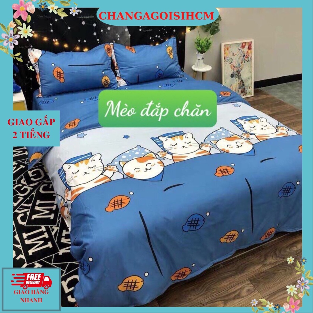Ga trải giường bọc đệm 1m,1m2-mẫu mèo đắp chăn