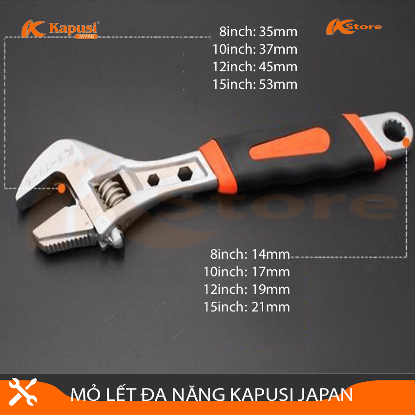 Mỏ lết đa năng kapusi japan k-0401 8inch/21cm, mỏ lết vặn đai ốc - mở ống nước