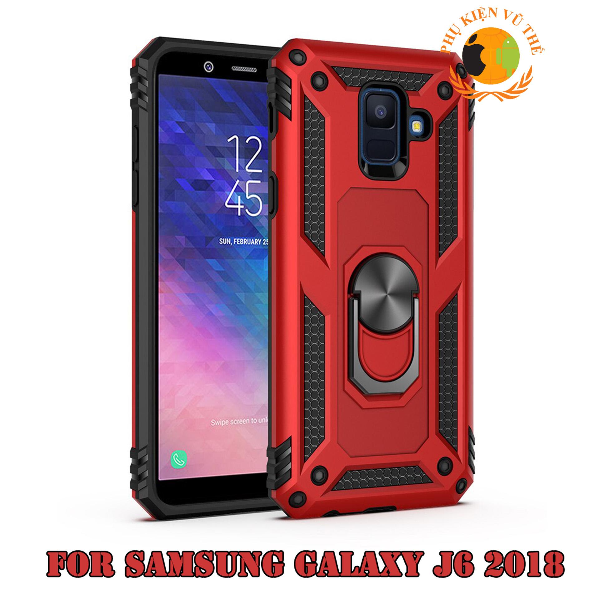 Ốp Chống Sốc Samsung Galaxy J6 2018 Nhẫn Kim Loại 2 in 1 Chống Cướp + Chống Dựng Điện Thoại Cao Cấp