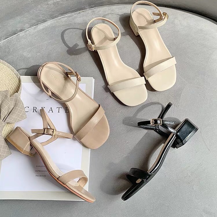 Freeship max Sandal nữ da bóng dây mảnh gót 3cm cực đẹp