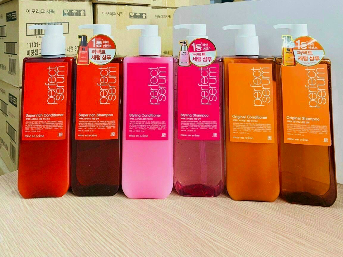 Dầu gội và xả mise en scene perfect hàn quốc chai 680ml - siêu mềm mượt - phục hồi tóc hư tổn