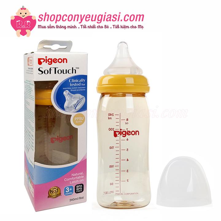 Bình sữa pigeon soft touch ppsu plus 240ml - size m 3m+