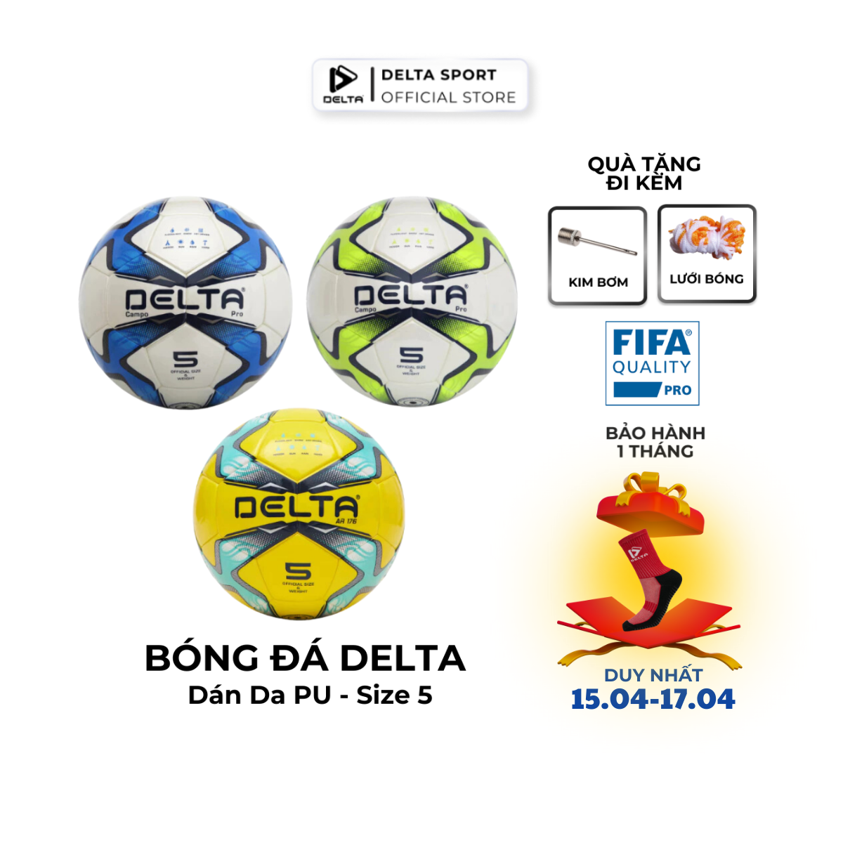 Bóng Đá DELTA CAMPO Pro AR176 5D Size 5 Dán Ép Nhiệt Da PU Dùng Sân 7 11 Tự Nhiên Nhân Tạo DELTADA03