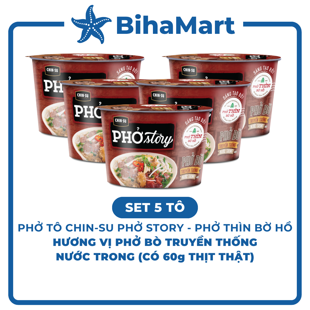 [SET 5 TÔ] - MASAN - Chin-su Phở Story tô (có thịt thật) hương vị Phở bò, Chinsu Phở bò Story tô, Ph