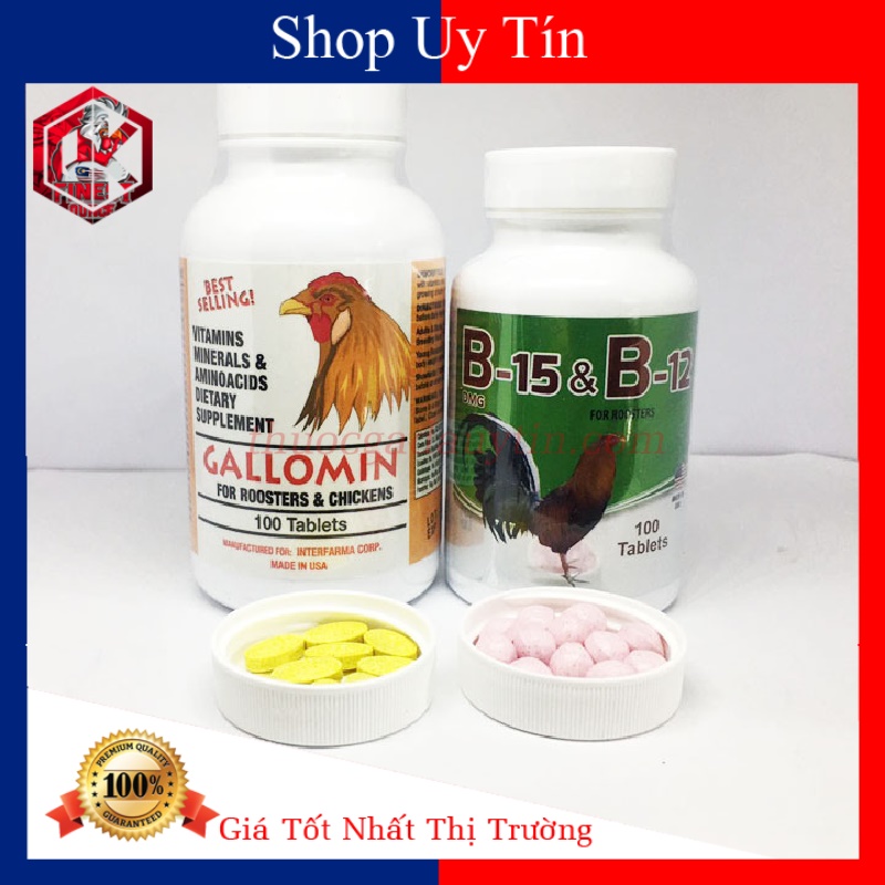 Combo 1 Hộp Gallomin 100 Viên Cộng 1 Hộp B15 B12 100 Viên-Nuôi Chiến Kê Chế Độ Đá