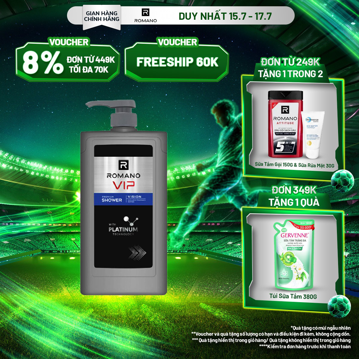 Sữa tắm cao cấp Romano Vip Vision sang trọng cuốn hút 650g