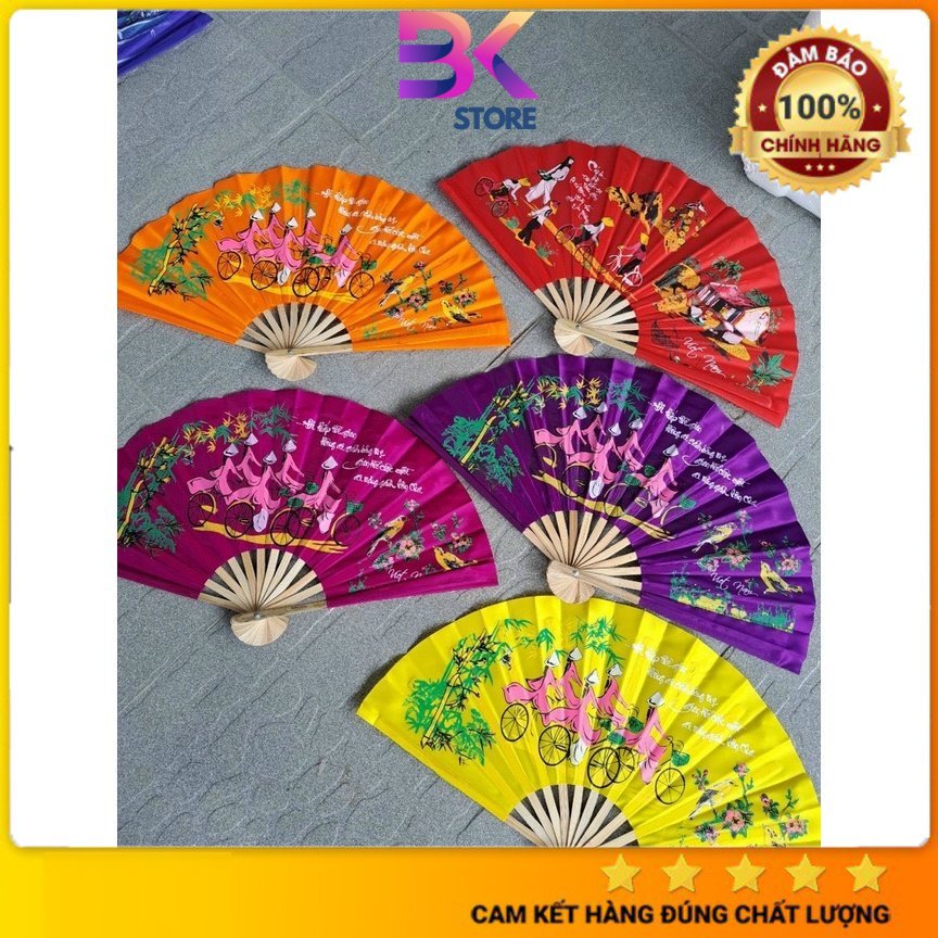 Set combo 5 Quạt Vải Lụa Xếp Cầm Tay in hình chữ thư pháp
