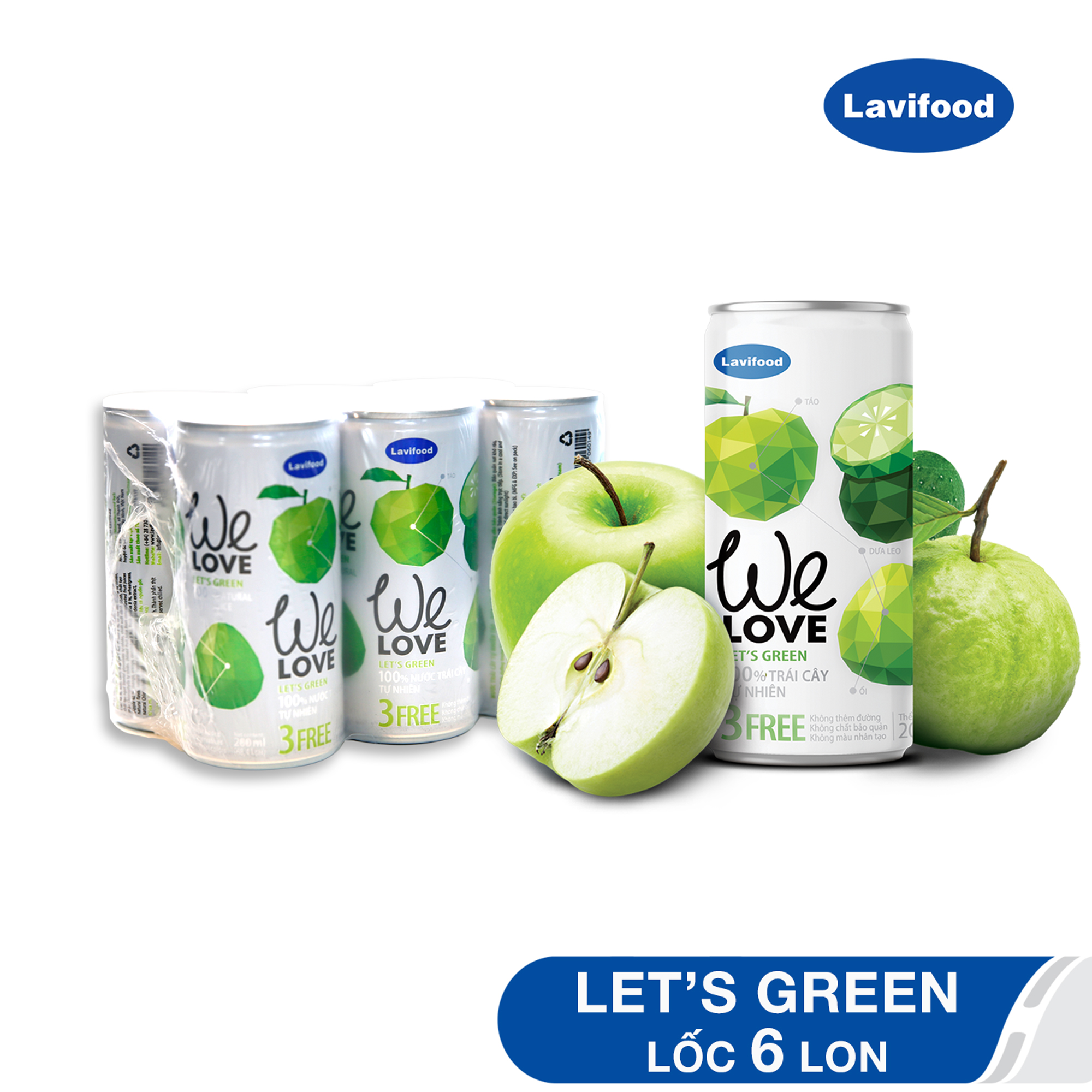 Nước Trái Cây Tự Nhiên WE LOVE Let's Green – Lavifood [Lốc 6 lon x 200ml]