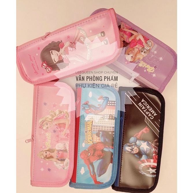 Bóp đựng viết bằng vải gồm 2 ngăn hình công chúa, siêu nhân cute
