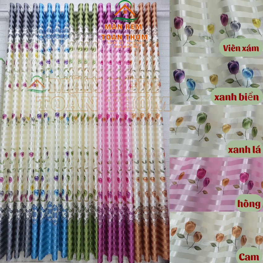 Rèm Cửa in hoa 2 mặt đẹp Cửa sổ Cửa chính nhiều size có 5 màu lựa chọn