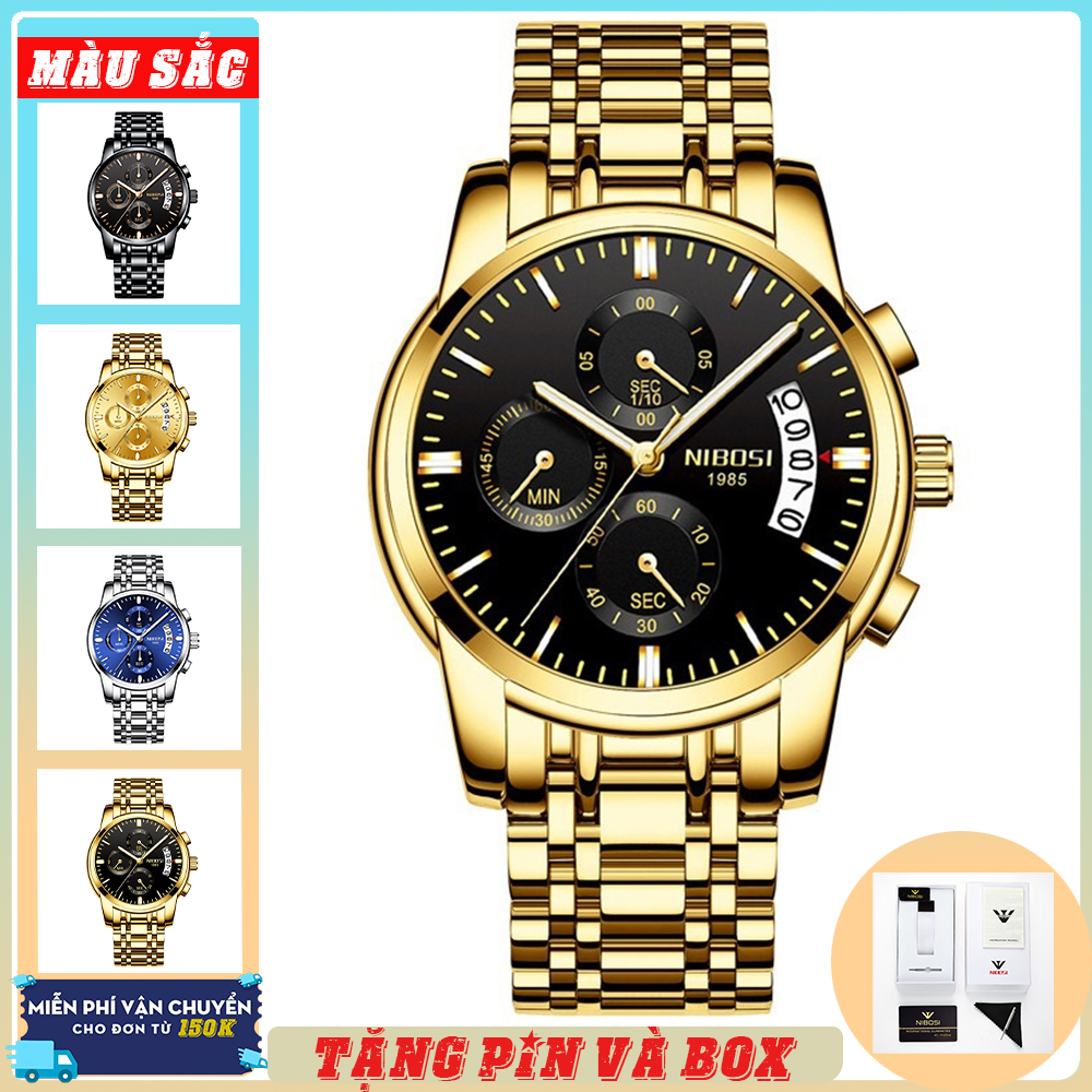 Đồng hồ nam dây thép nibosi 2353 lịch ngày hot trend