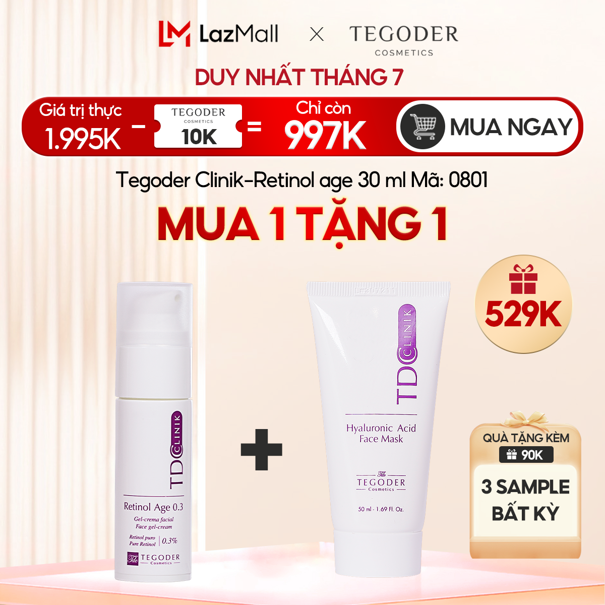 Kem chống lão hoá tái tạo da 0,3% retinol tinh khiết Tegoder Clinik-Retinol age 30 ml mã 0801