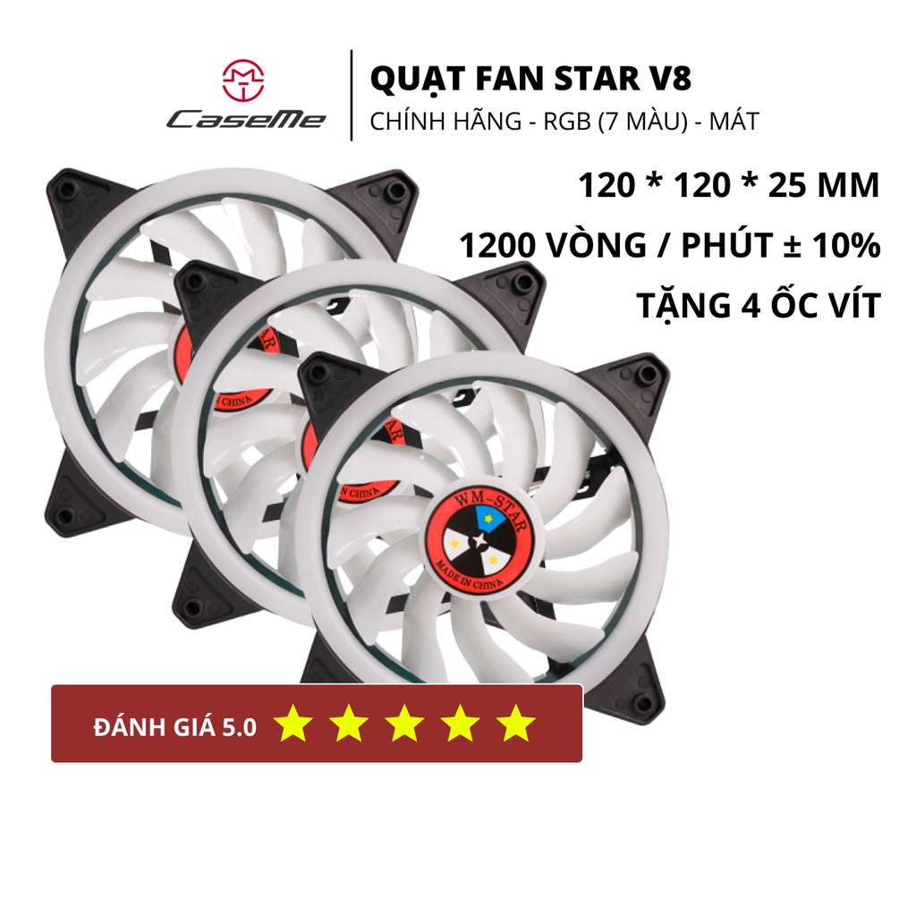 Quạt tản nhiệt máy tính - fan led rgb cắm nguồn trực tiếp không qua hub - wm star v8 - fan coolmoon s2 - fan led 33 bóng