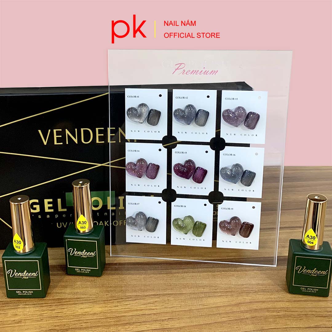 Set sơn gel mắt mèo 9D Vendeeni cao cấp 9 màu mã A30 nhập khẩu từ Janpan tặng kèm bảng màu mica xịn