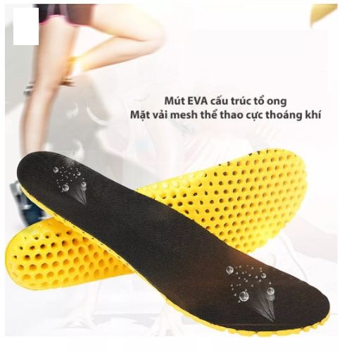 Lót giày thể thao tổ ong vải mesh loại gót dày cao cấp cực êm chân, thoáng khí màu đen Đô 97 N128
