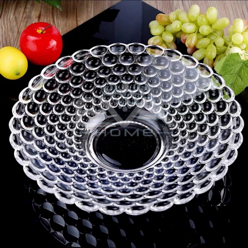 Đĩa thuỷ tinh lớn đựng hoa quả pha lê chấm bi nổi phong cách châu âu sang trọng