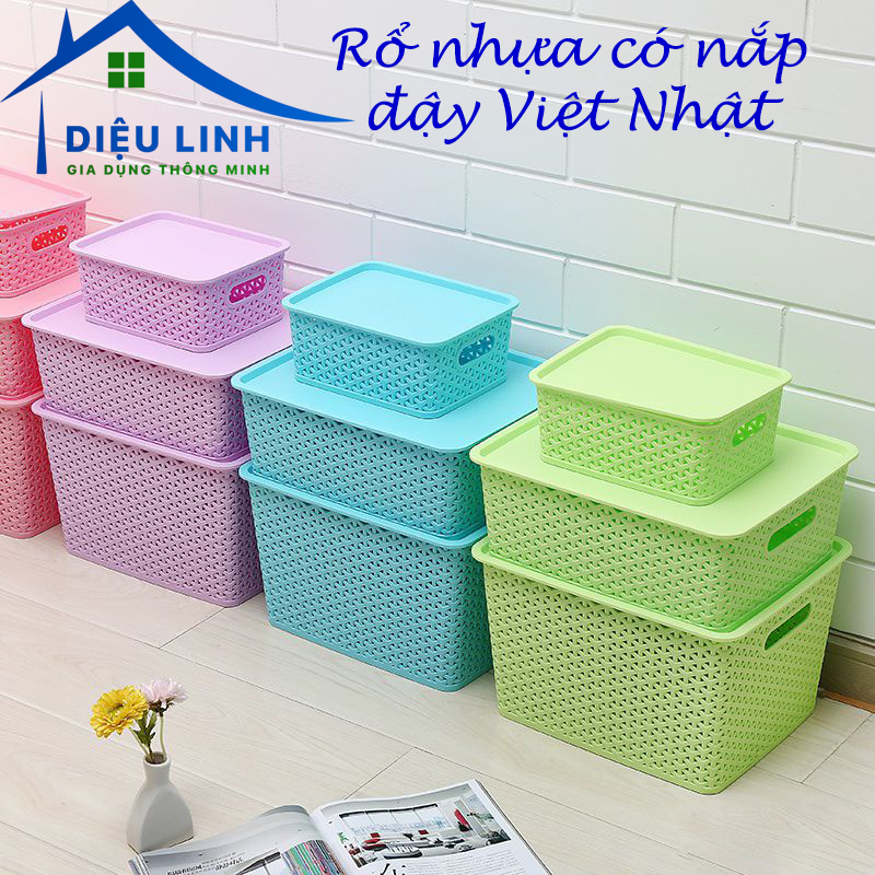 Rổ nhựa đựng đồ có nắp đậy việt nhật rổ nắp đại 3388 rổ nắp trung 3387 rổ nắp bé 3386 tramanh shop