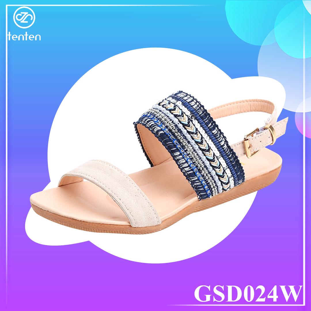 Giày Sandal Nữ Đế Bệt Họa Tiết Thổ Cẩm GSD024W (Xanh) - Tenten