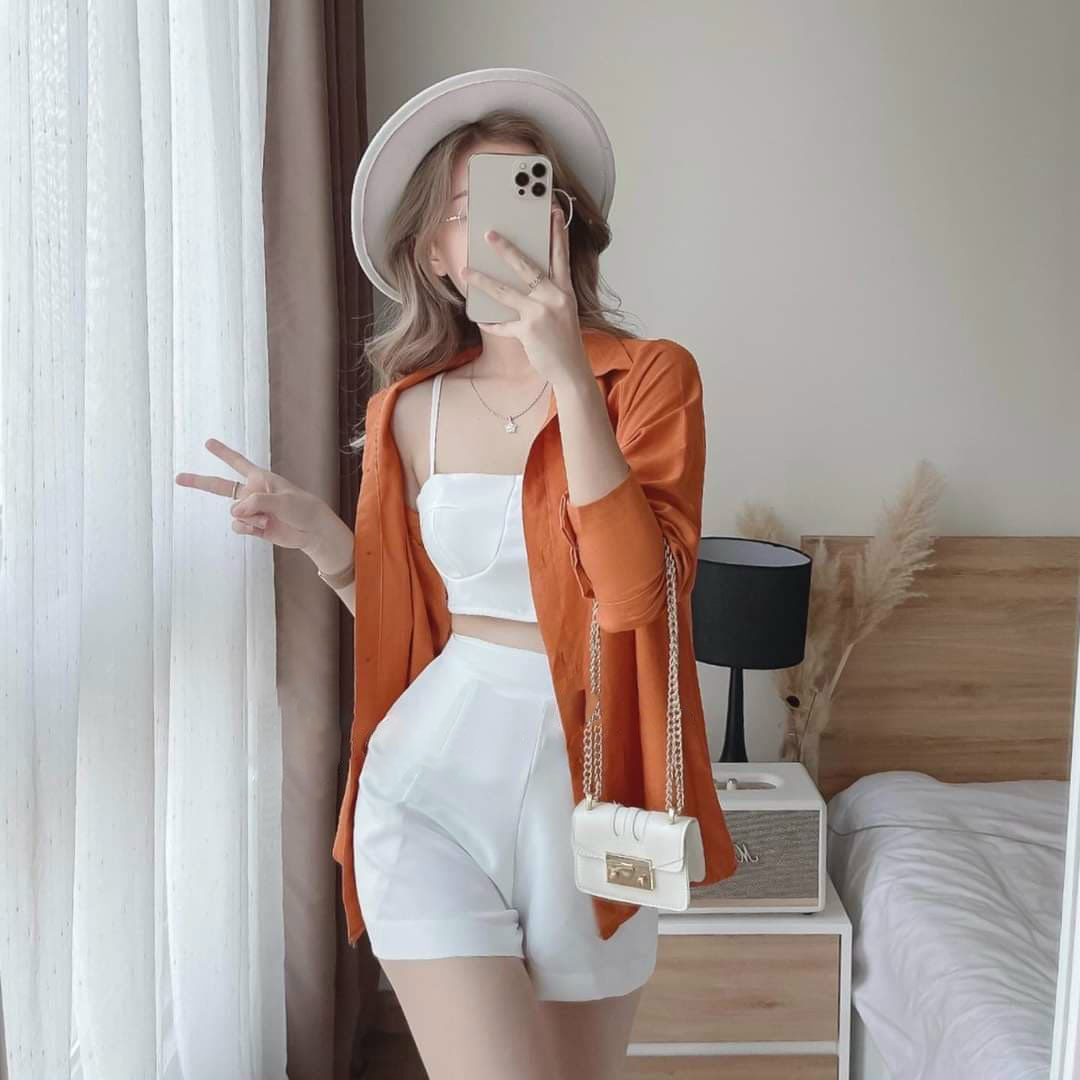 Set nữ 3 món thiết kế tiểu thư sang chảnh chất vải cotton lanh phối tơ xước thời trang HARI
