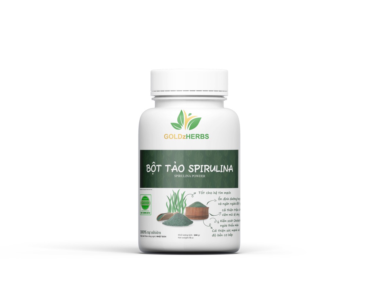 Bột Tảo Xoắn Spirulina GoldzHerbs 144g