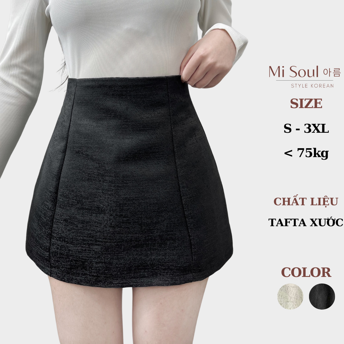 Chân Váy Tafta Xước MiSoul BigSize Dáng Chữ A Cạp Cao Khóa Kéo Giọt Lệ Chân Váy Con Ong BigSize 252