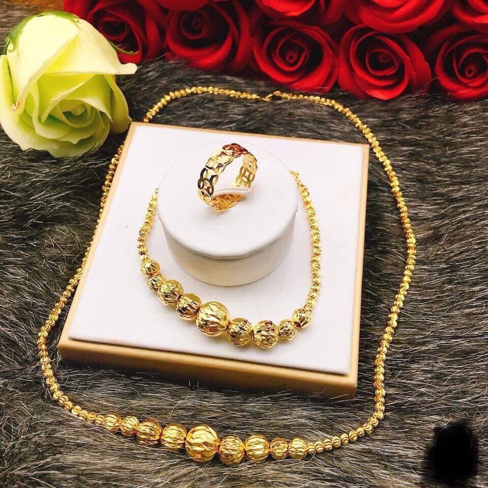 Combo dây chuyền lắc tay nhẫn bi nữ mạ 18k cao cấp H576
