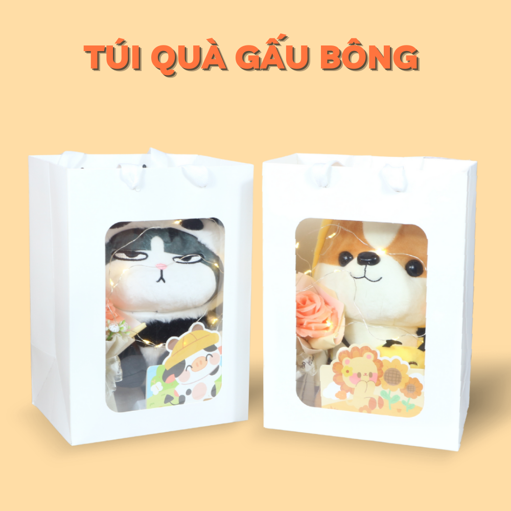 Set quà tặng hoa và gấu bông sinh nhật, kèm đèn led tặng người yêu, bạn thân, quà sinh nhật