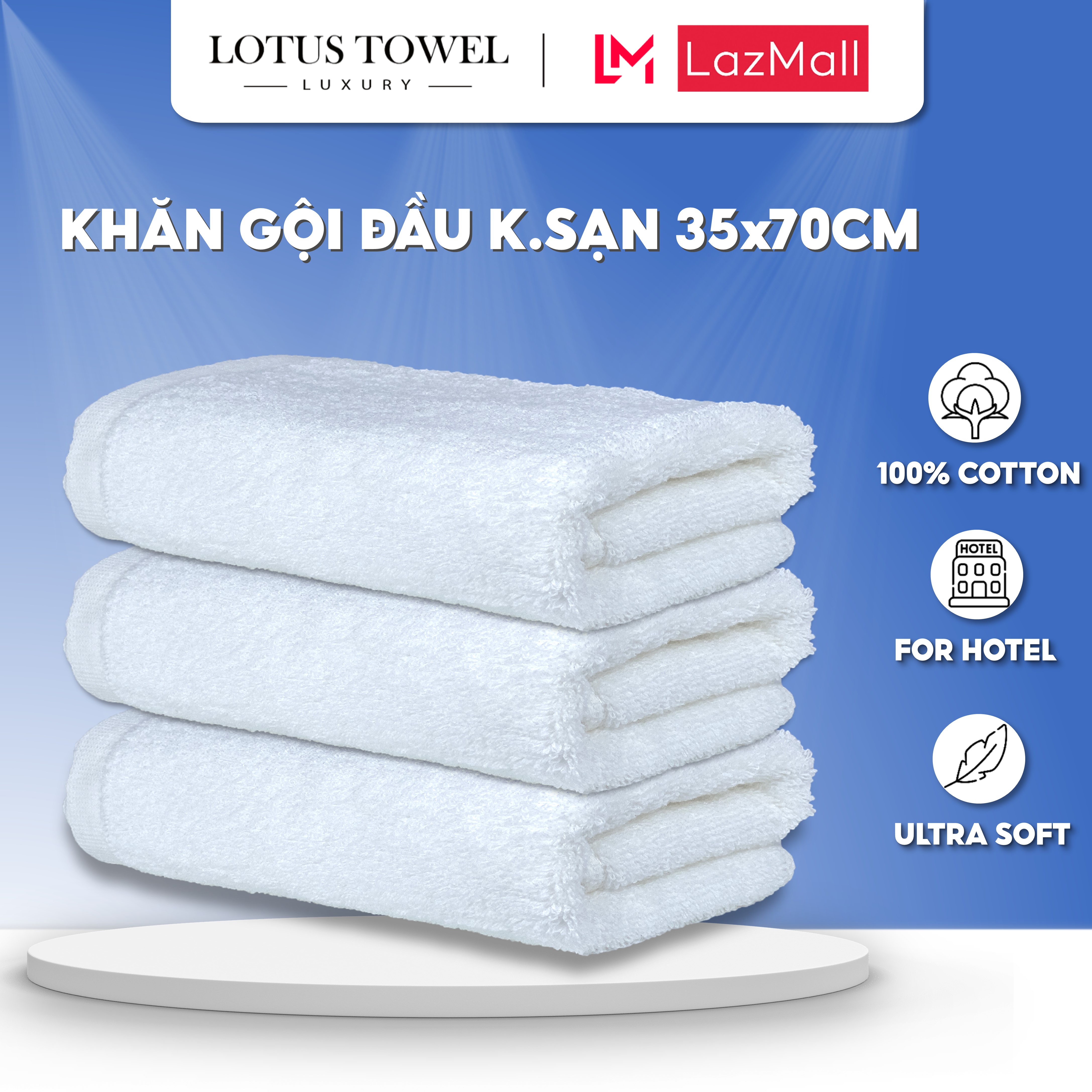 Khăn gội đầu khách sạn 35x75cm lotus towel 100% cotton cao cấp, mềm mịn, thấm hút, không phai màu