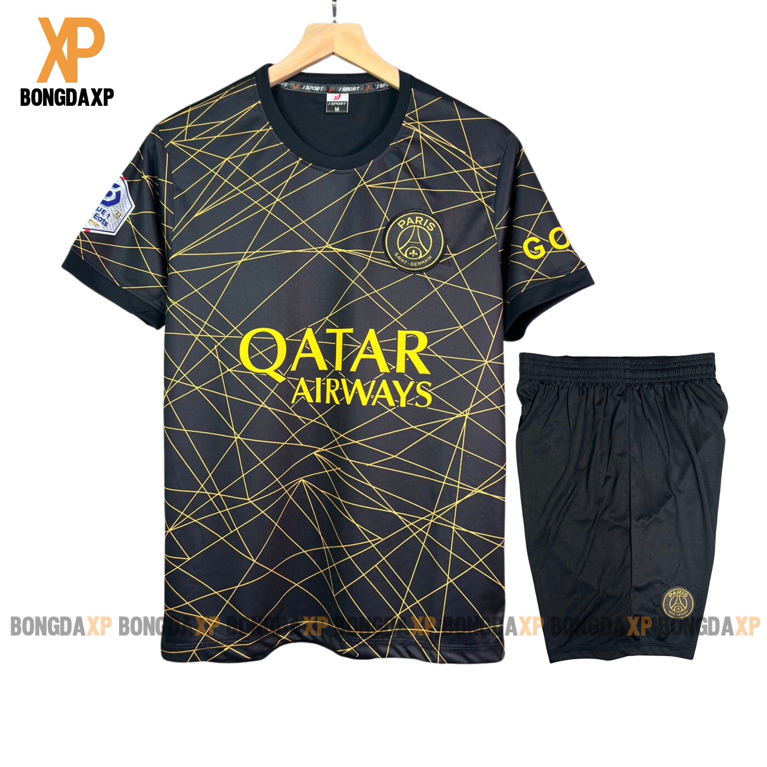 Quần áo bóng đá đồ đá banh CLB PSG Đen Vàng Vải thun lạnh cao cấp