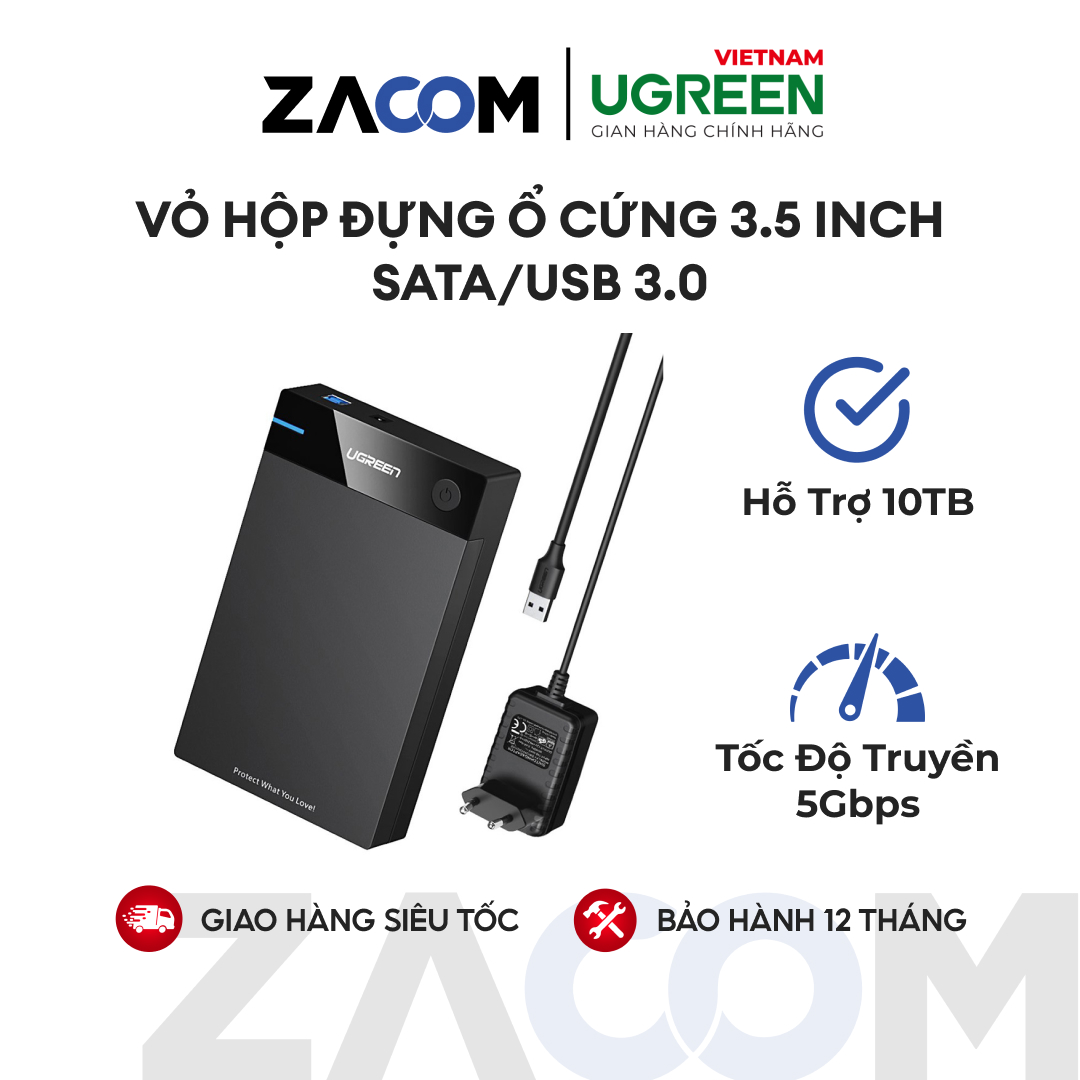 Vỏ hộp đựng ổ cứng 3.5 inch sata/usb 3.0 hỗ trợ 10tb ugreen 50422, tốc độ truyền dữ liệu lên đến 5gbps kết nối hỗ trợ uasp