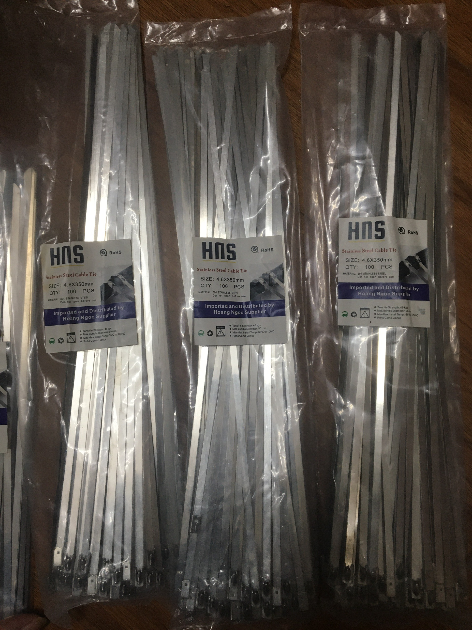 Túi 100 sợi dây rút inox 304 trơn, chịu lực, chịu nhiệt size 4,6x350mm