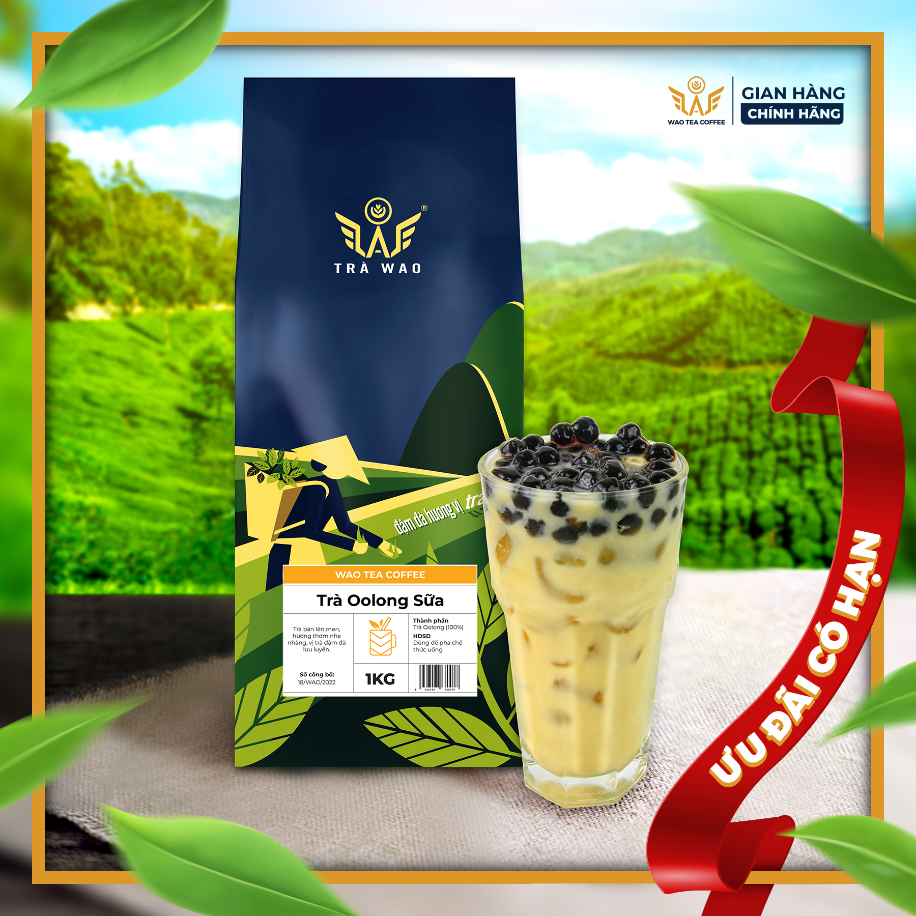 Trà Oolong Sữa WAO (1kg) pha trà sữa đậm trà, thơm sữa tự nhiên, kinh tế