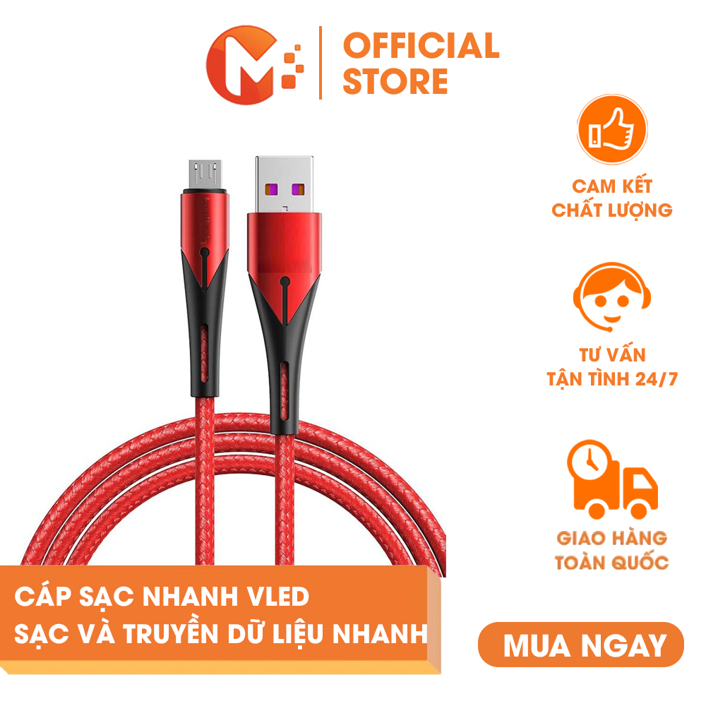 Cáp Sạc Nhanh Vled Sạc Và Truyền Dữ Liệu Nhanh Đèn Led Phát Sáng Lựa Chọn Đầu Sạc Lightning Type C Micro USB dây cáp sạc nhanh iPhone Samsung Xiaomi Oppo cáp sạc chính hãng bọc dù siêu bền không gãy gập - Mikatek