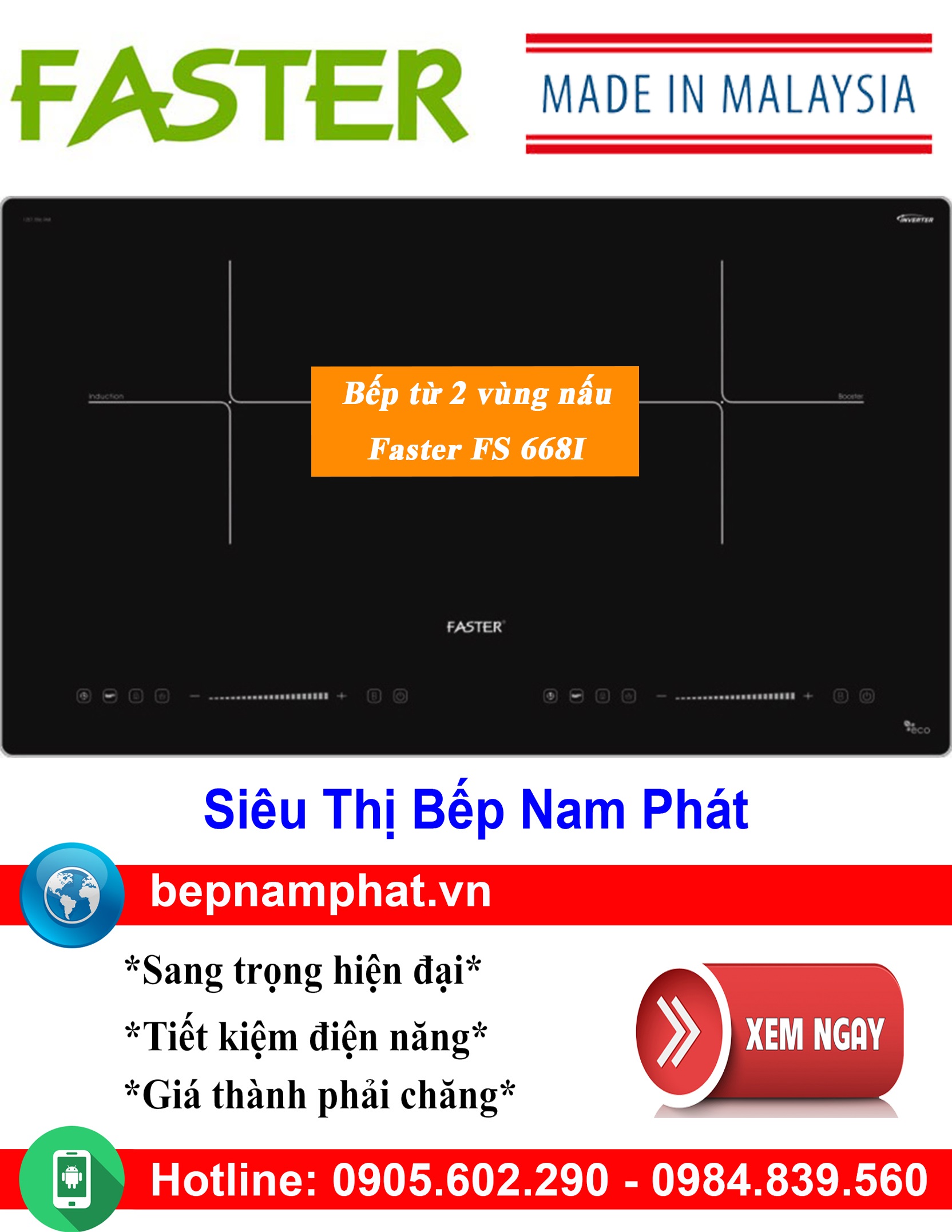 [HÀ NỘI]Bếp từ 2 vùng nấu Faster FS 668I nhập khẩu Malaysia