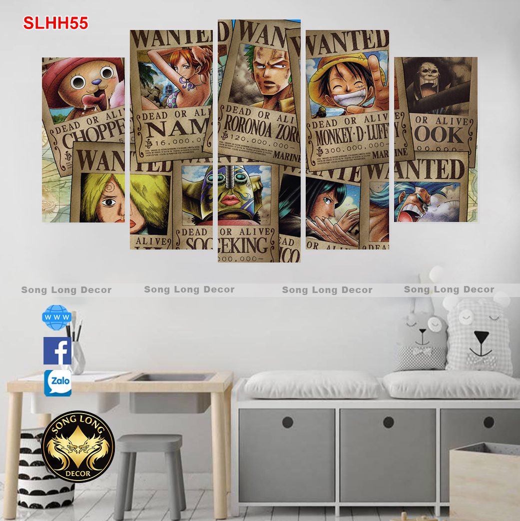 Tranh Dán Tường nhân vật hoạt hình ONE PIECE Lệnh truy nã Băng nhóm Luffy- SLHH55- Tranh trang trí nhà