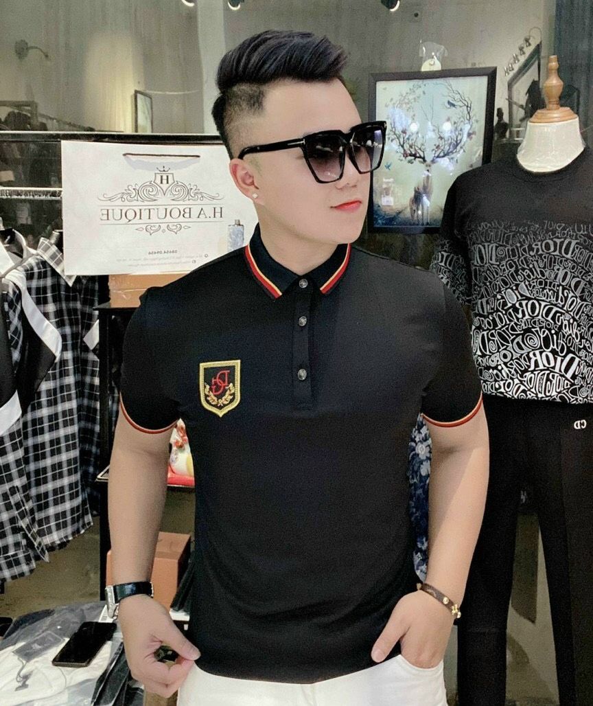 [HCM]Áo thun nam cao cấp tay ngắn cổ bẻ hai màu in thêu logo cổ và tay kẻ viền thiết kế dáng ôm body sang trọng thời trang dễ phối đồ đi chơi đi học đi làm vs