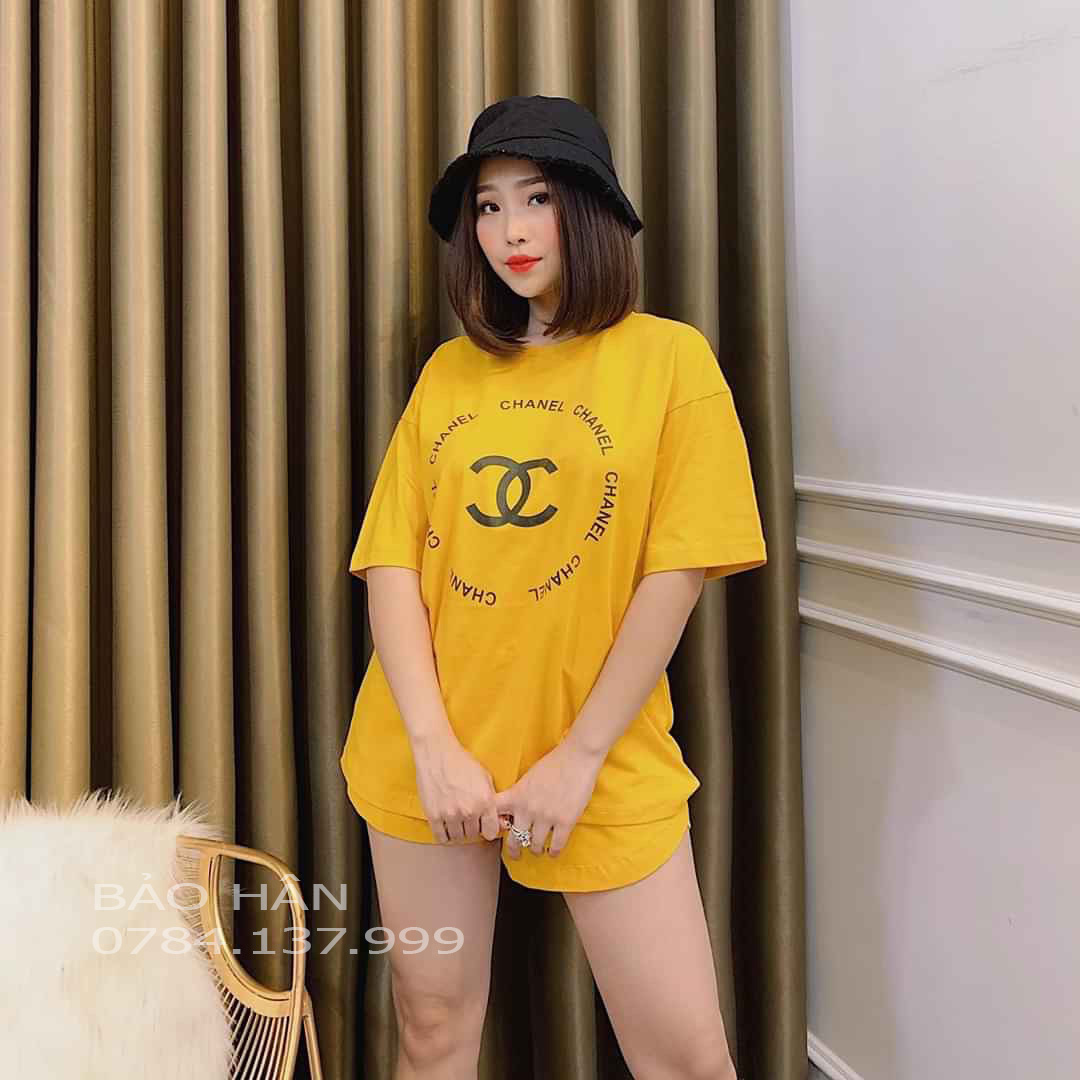 Sét bộ cotton đùi phom rộng in chữ siêu dễ thương