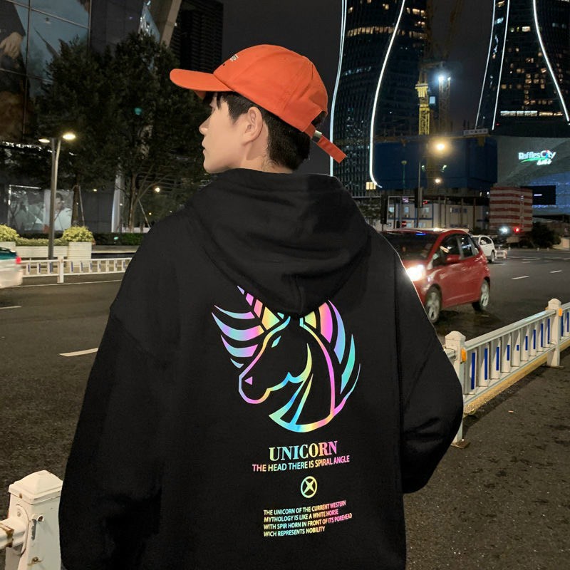 Áo khoác hoodie phản quang ngựa thần unicorn tp