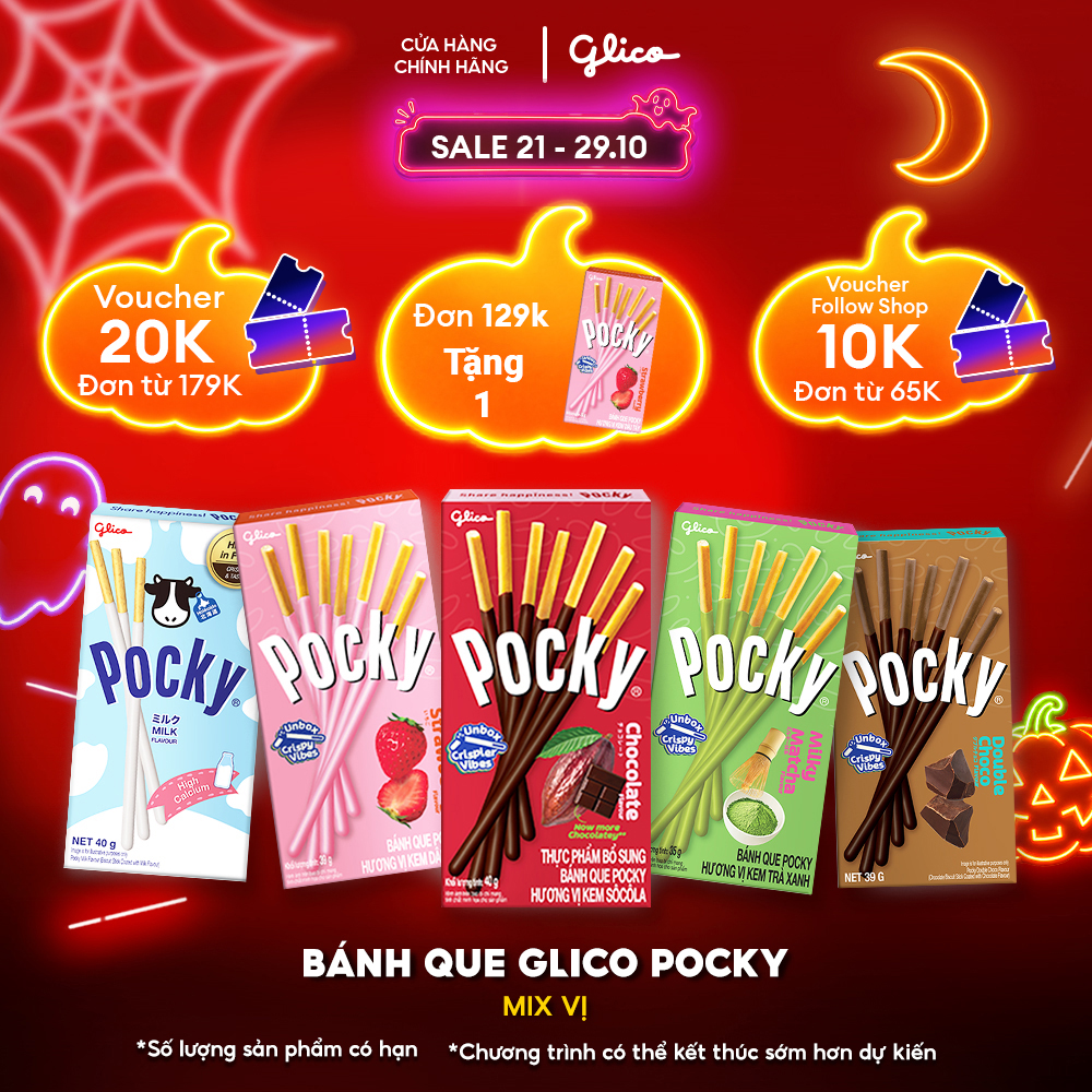 Combo 5 Hộp Mix Vị Bánh Que Phủ Kem Glico Pocky (00646 - 1 Socola _1 Dâu_1 Sữa _1 Trà Xanh_1 Double Choco)