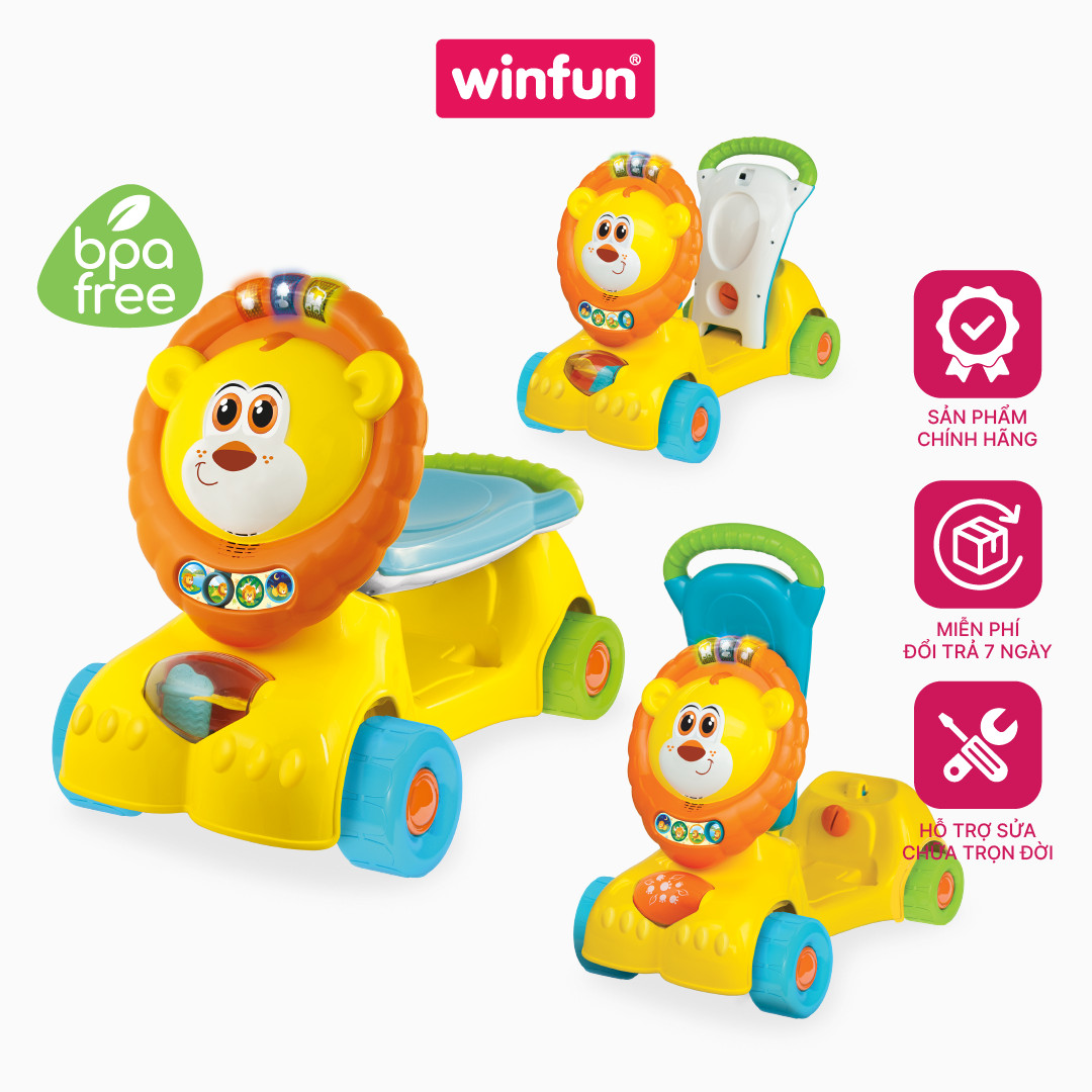 Xe tập đi cho bé kết hợp xe chòi chân kiêm xe scooter 3 trong 1 hình sư tử có nhạc cho bé Winfun 0855