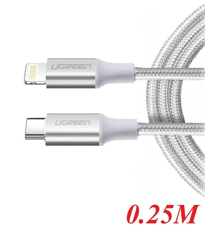 Ugreen 70521 25cm white lightning to usb type c 2.0 cable 0.25m us304
