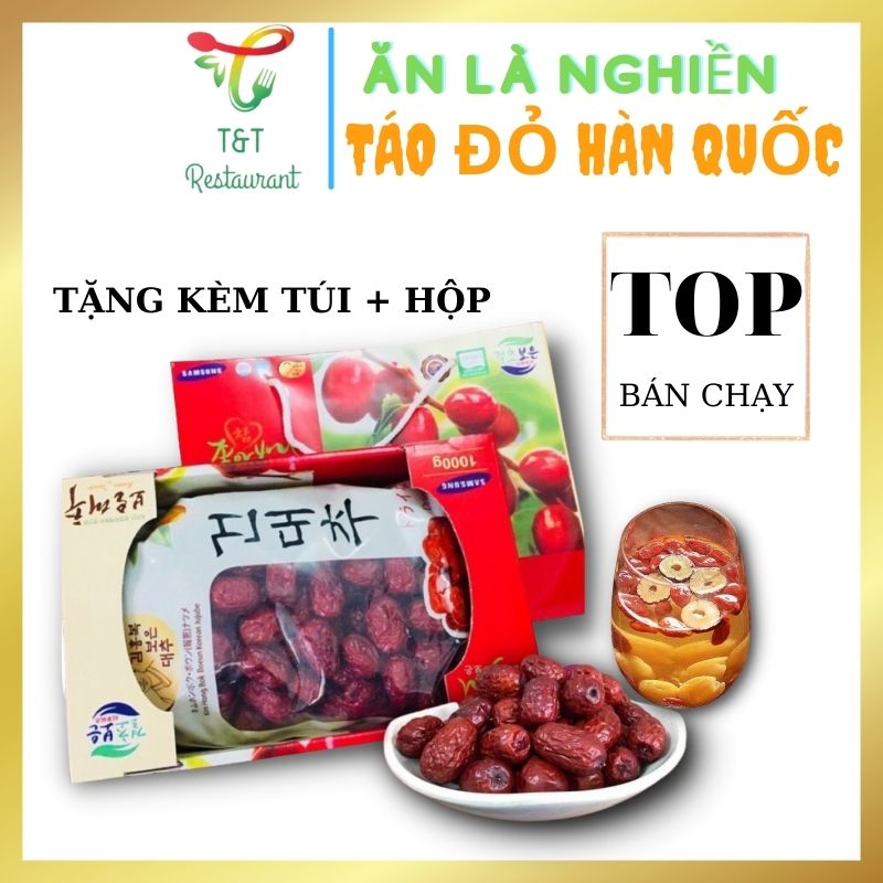 Táo đỏ sấy khô, Táo đỏ Hàn Quốc 1kg quả to đẹp, mềm ko bị quá khô, hộp đẹp tặng kèm túi làm quà tặng