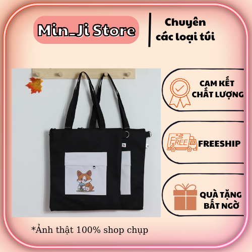 Túi tote, túi vải đeo chéo, mang đi học, đi chơi, màu đen cuốn hút, thiết kế độc đáo