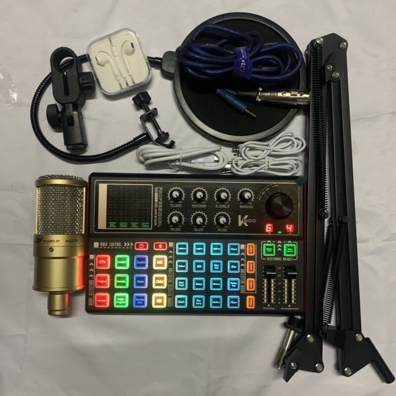 Bộ Mic Hát Thu Âm Livestream Online AQ220-Card Sound K300