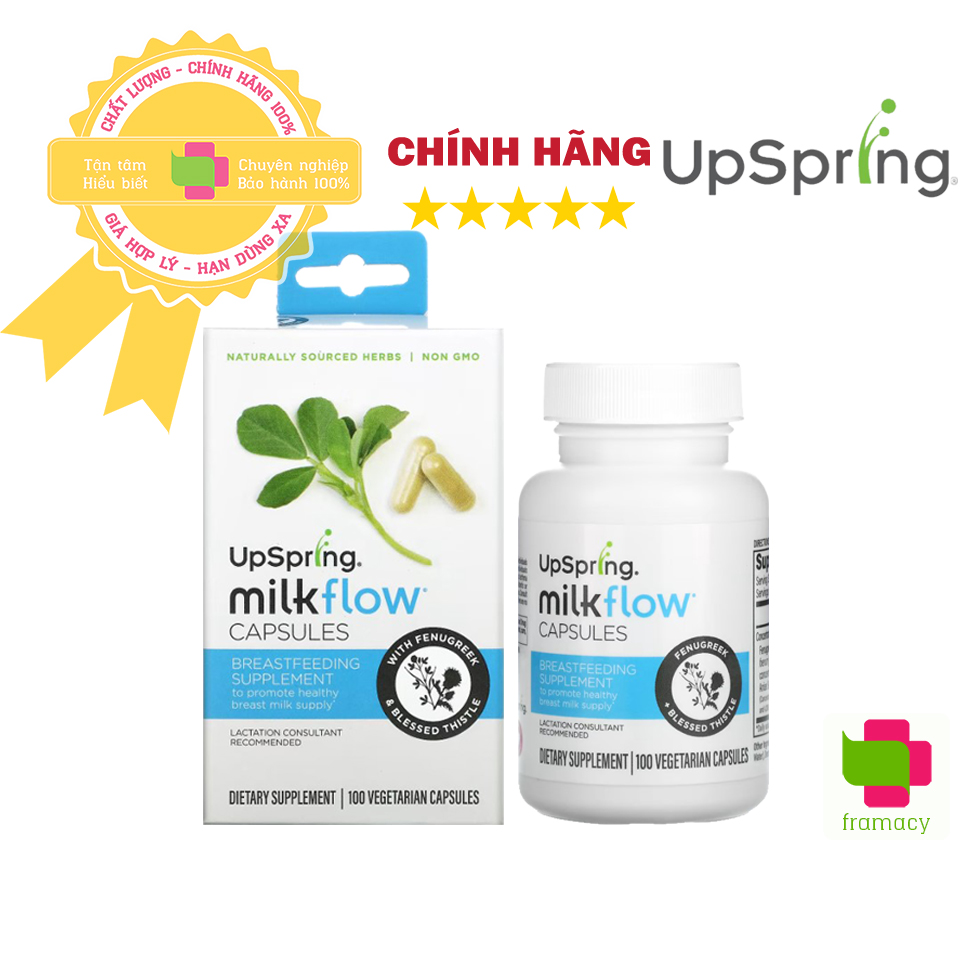 Lợi sữa cỏ cà ri và khế sữa Upspring Milkflow Fenugreek + Blessed Thistle, Mỹ tăng tiết sữa cho mẹ sau sinh
