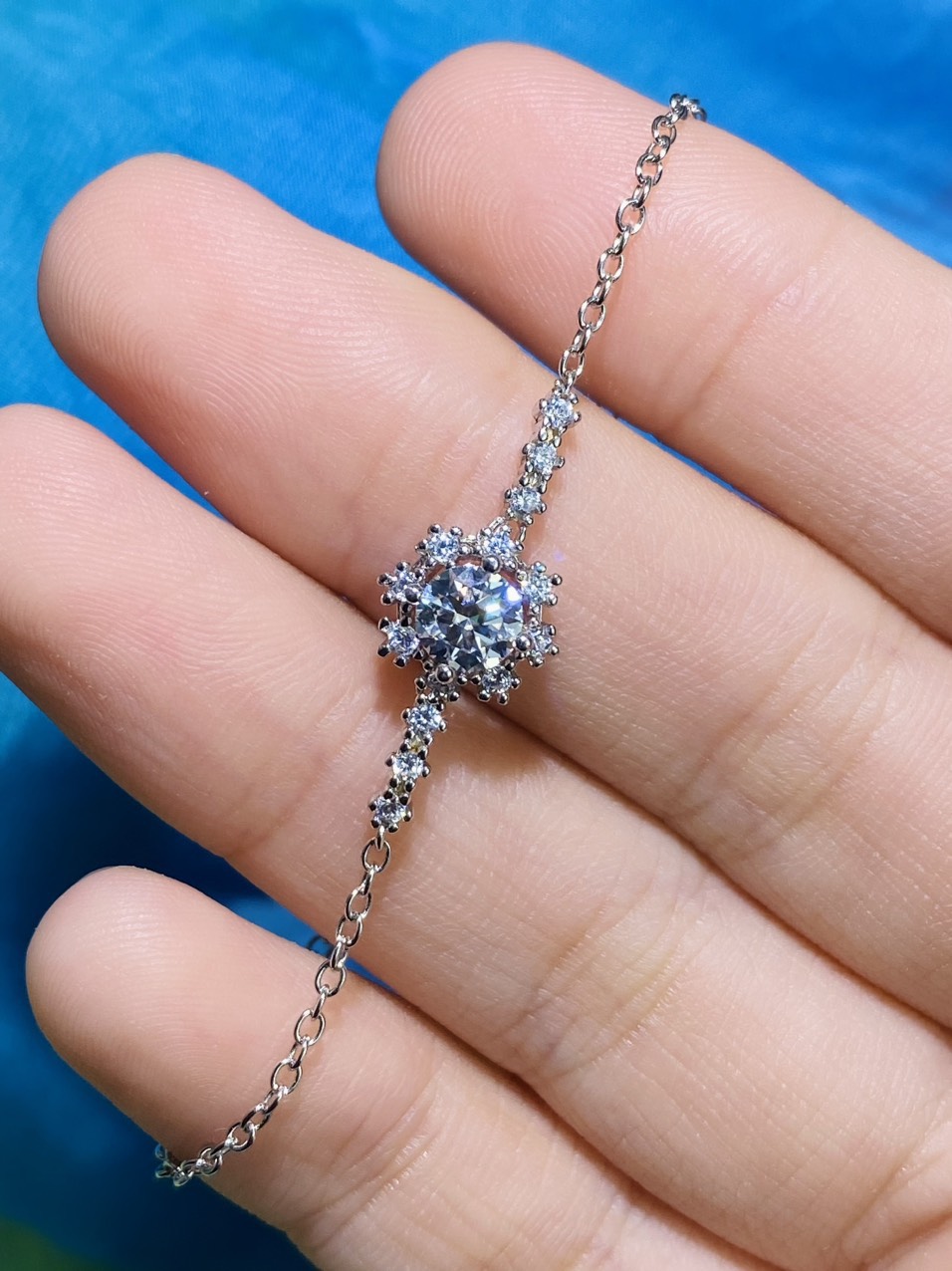 Lắc tay Bạc 925 xi Kim viên chủ Kim Cương nhân tạo Moissanite hạt 1.0 carat (6.5mm) -  S10.9.7.6