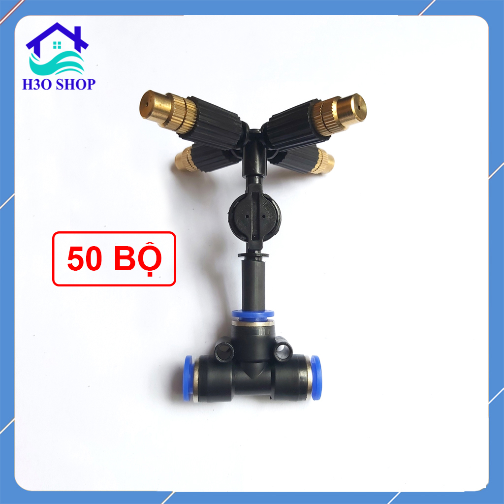 50 bộ béc phun sương 4 hướng đầu đồng - kèm tê nối ống 8mm