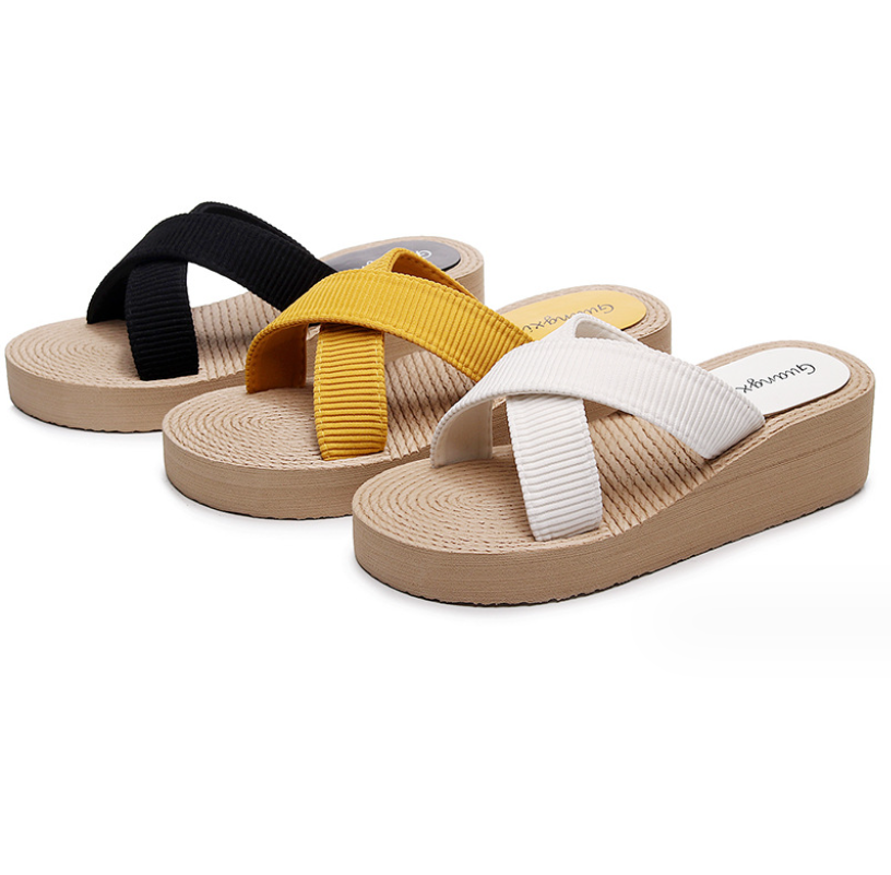 Dép đế xuồng nữ cao 5 phân vân cói, quai chéo siêu mềm đẹp DN24 mẫu mới chống trơn trượt phong cách 3 màu xinh