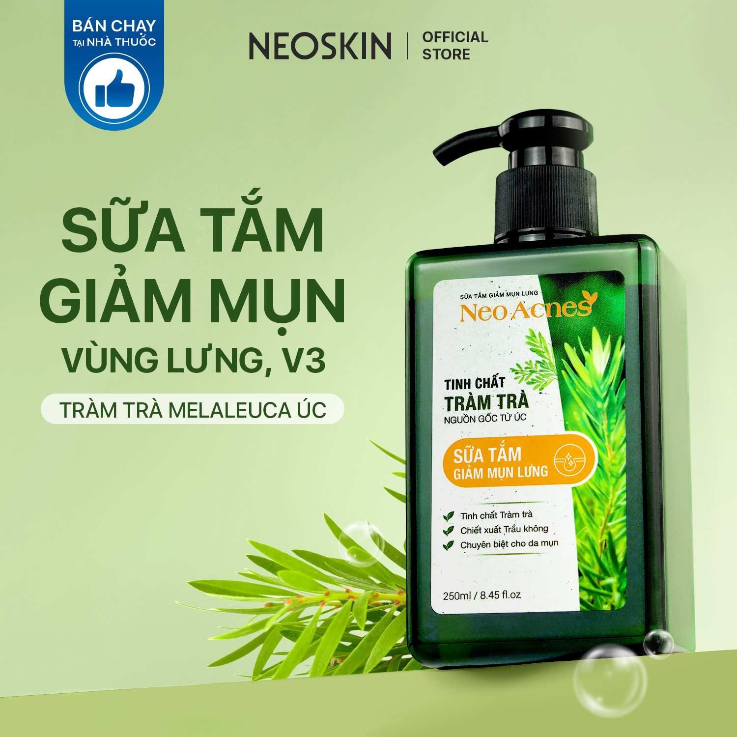  Sữa tắm tràm trà NEOACNES sạch mụn lưng giảm thâm sáng da ngăn ngừa nang lông 250ml NEOSKIN 